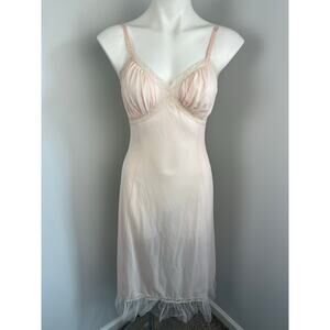 Vintage Laura Lane Light Pink Sheer Slip Dress Lingerie Nightgown w Lace 34/XS